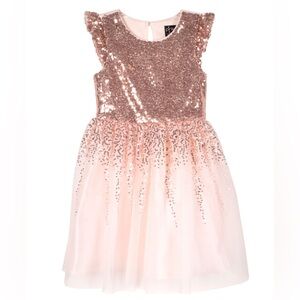 Pink &Violet Toddler Girl Sequin Flutter Sleeve Fit Flare Dress Rose Gold, Blush